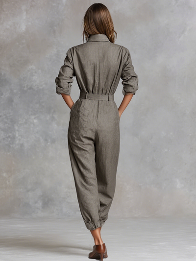 Cotton and Linen Long Sleeve Shirt Jumpsuit
