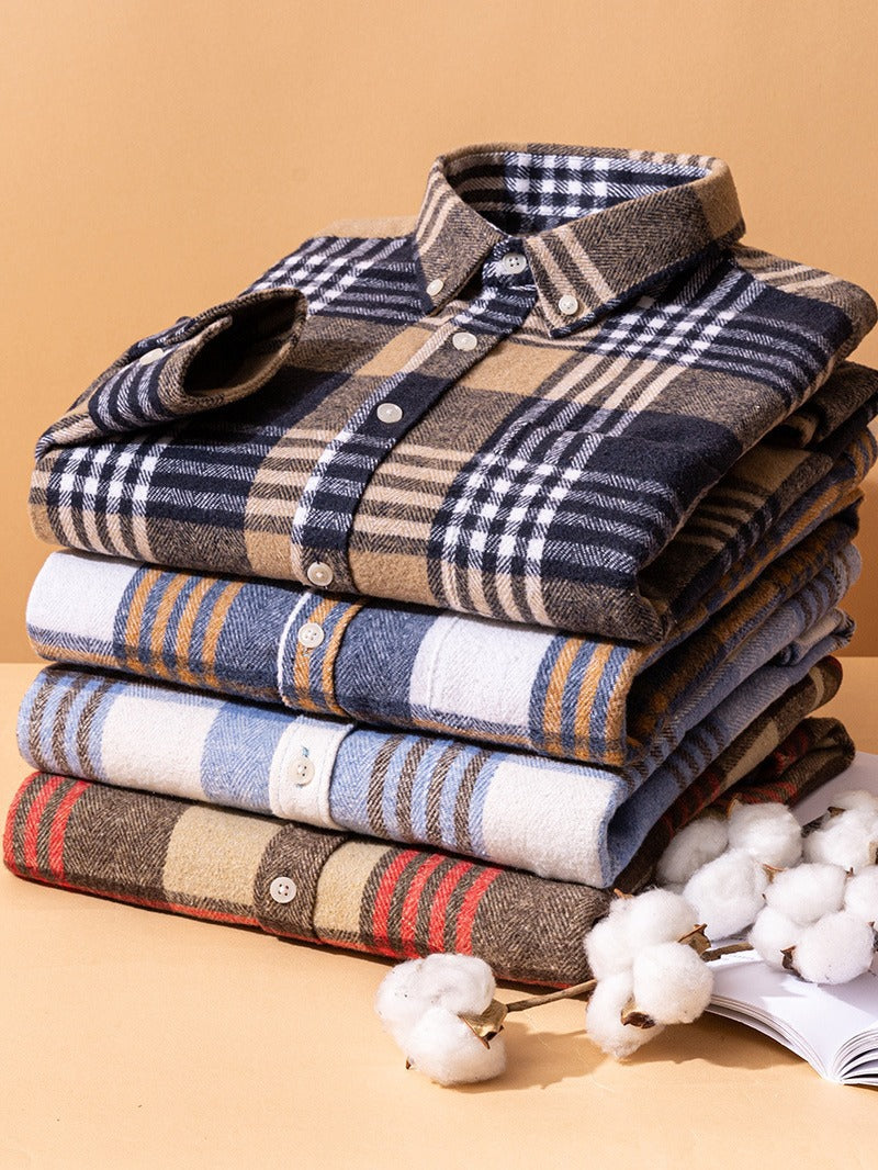 Damon™ | Classic Long Sleeve Cotton Plaid Shirt