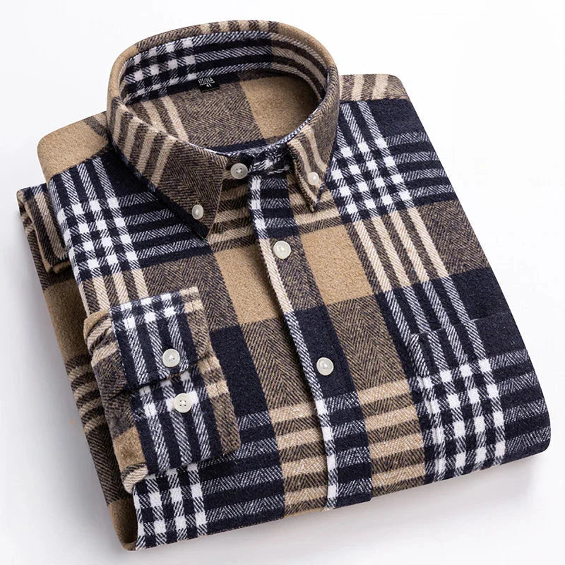 Damon™ | Classic Long Sleeve Cotton Plaid Shirt