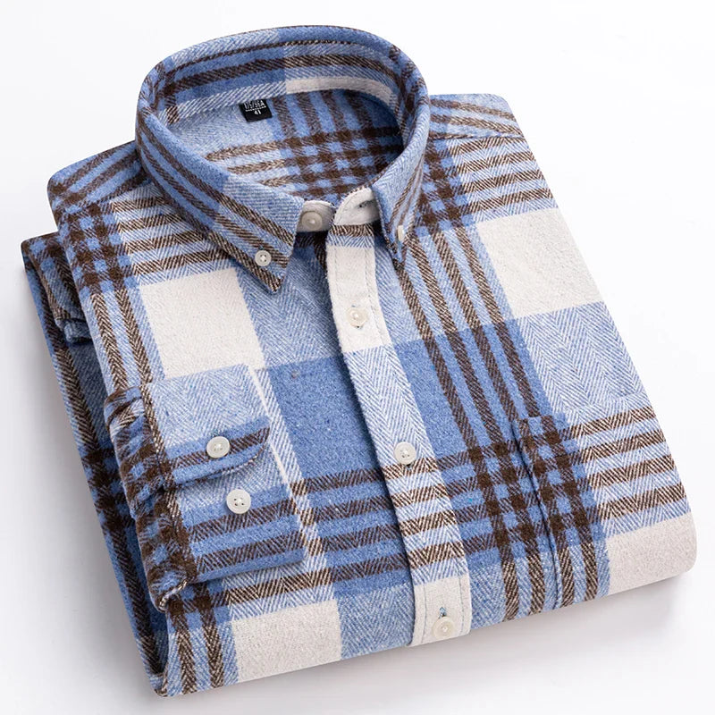 Damon™ | Classic Long Sleeve Cotton Plaid Shirt