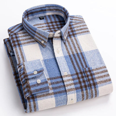 Damon™ | Classic Long Sleeve Cotton Plaid Shirt