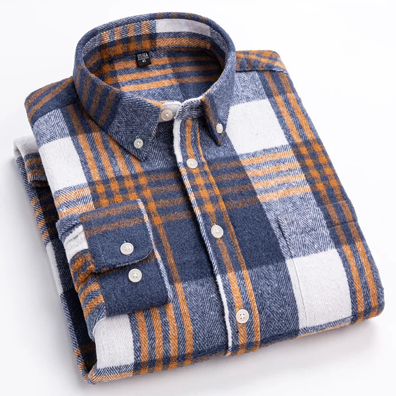 Damon™ | Classic Long Sleeve Cotton Plaid Shirt