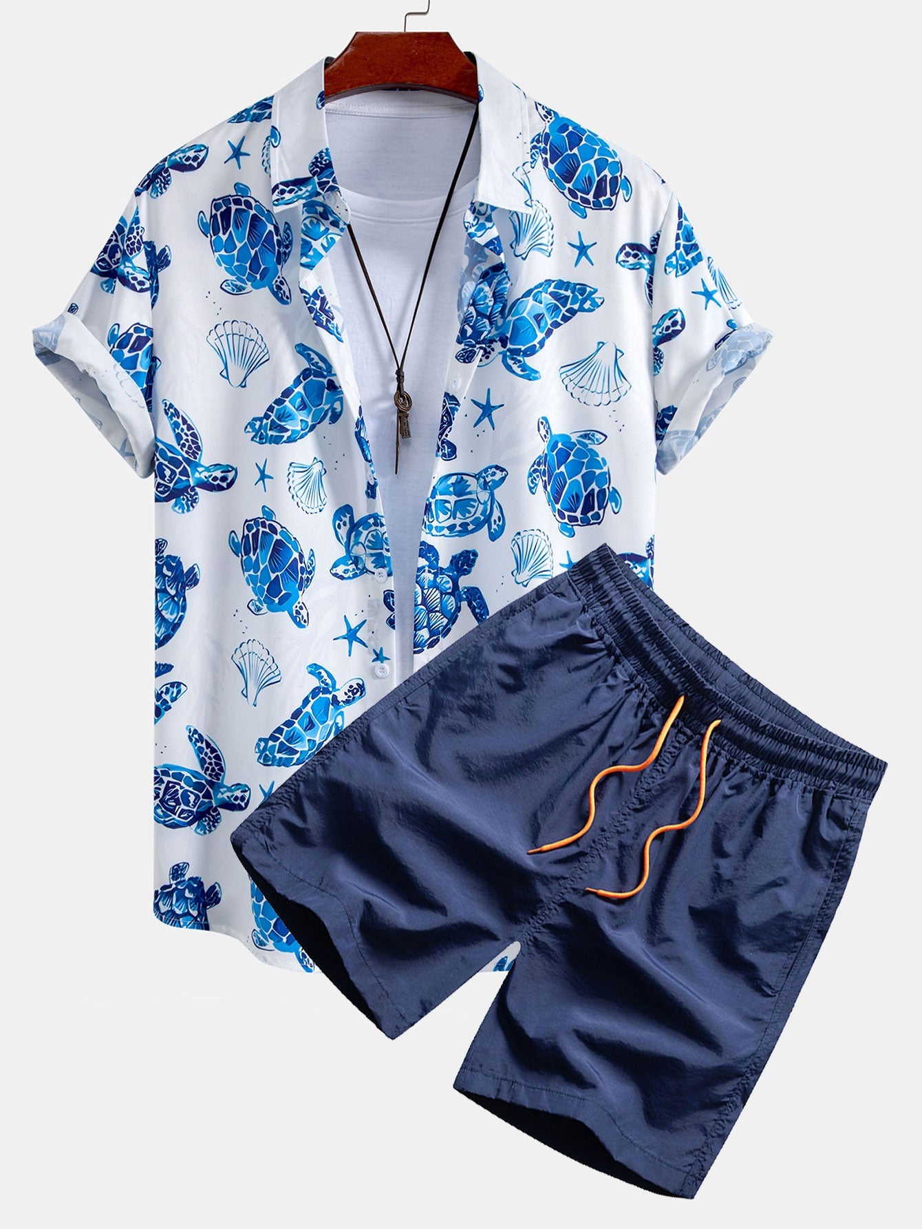 Turtle Print Button Up Shirt & Swim Shorts
