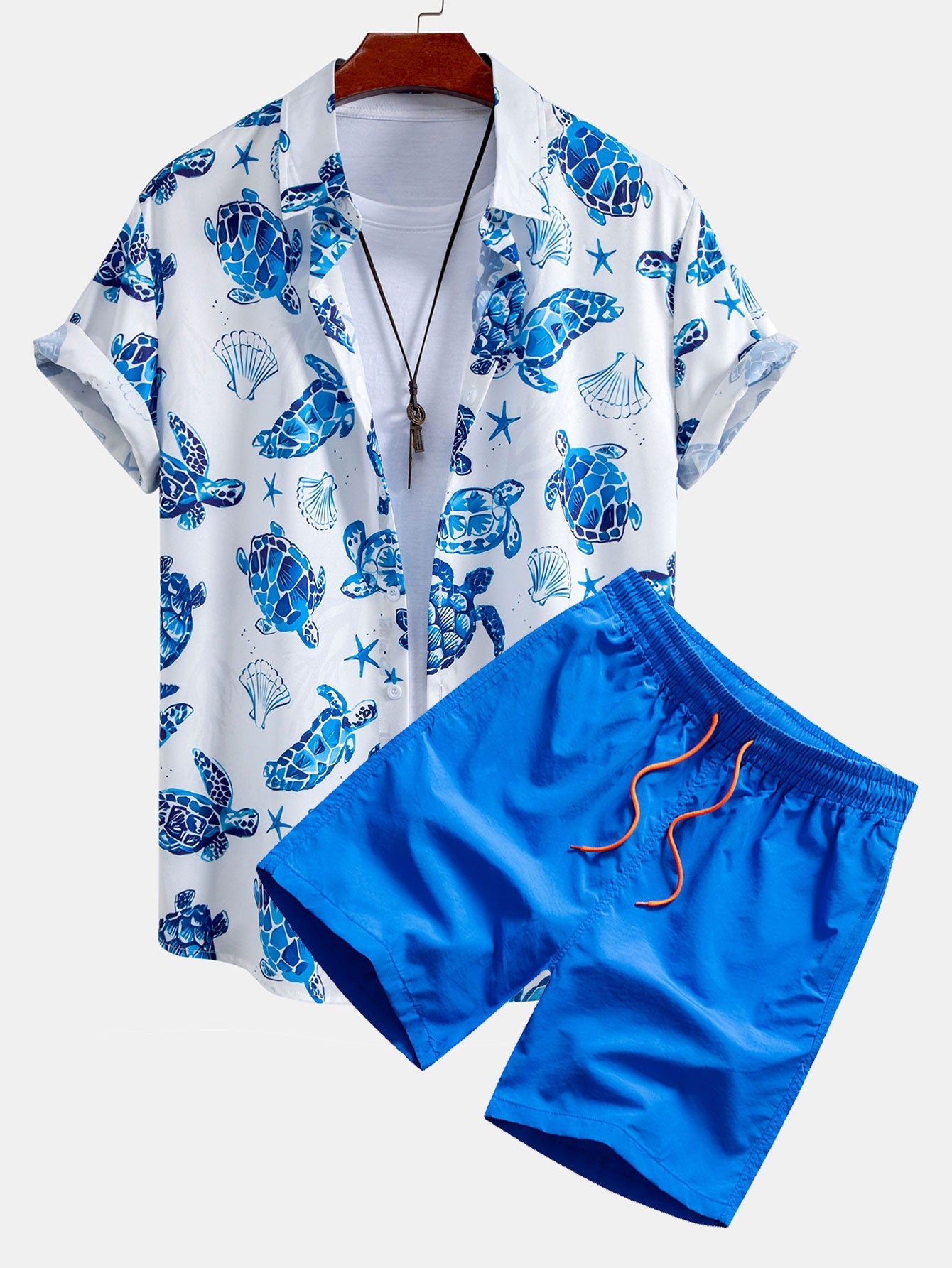 Turtle Print Button Up Shirt & Swim Shorts