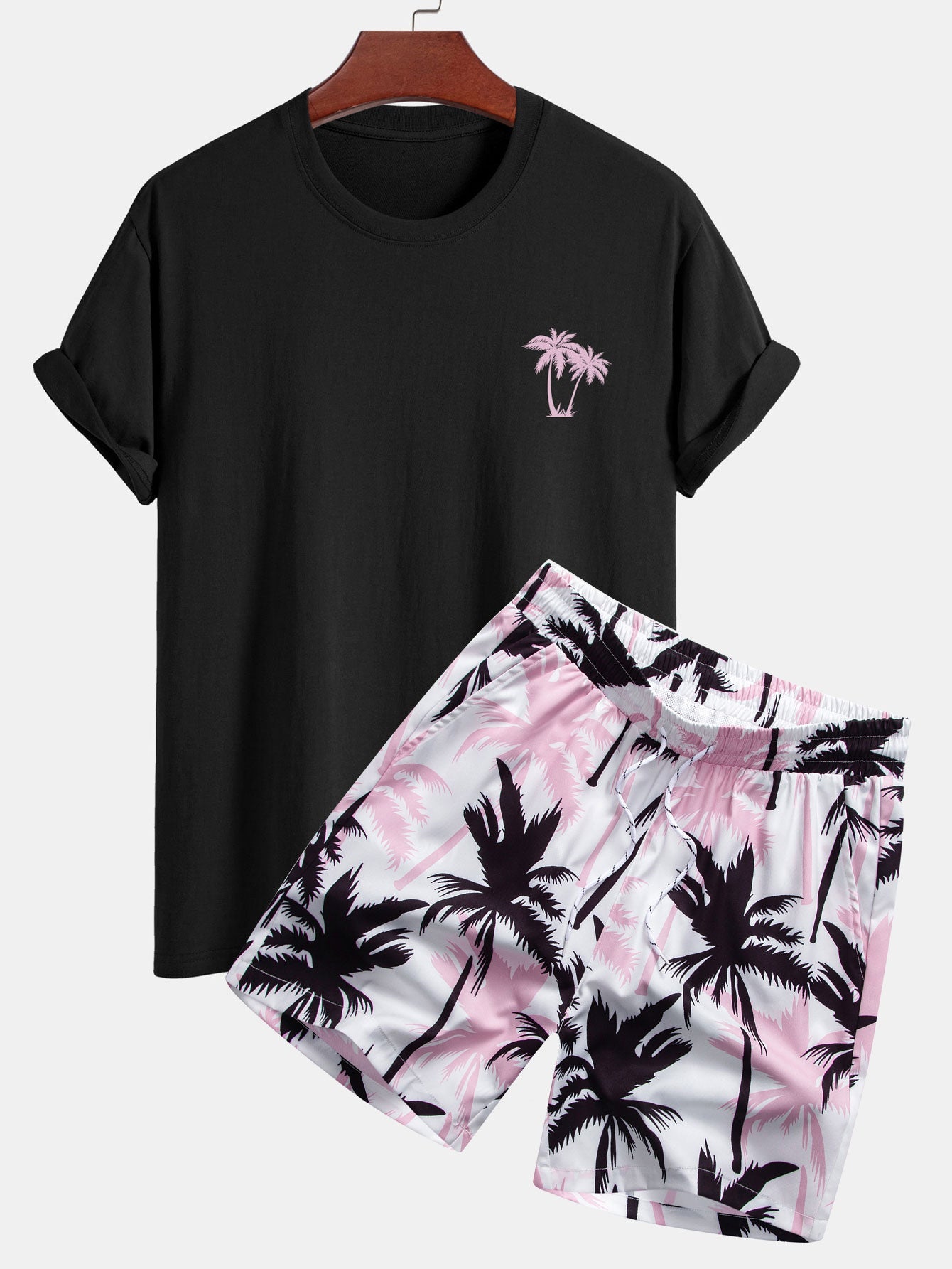 Regular Fit Palm Tree Print Cotton T-Shirt & Palm Tree Print Swim Shorts
