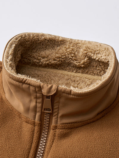 Teddy Lined Polar Fleece Zip-Up Stand Collar Jacket
