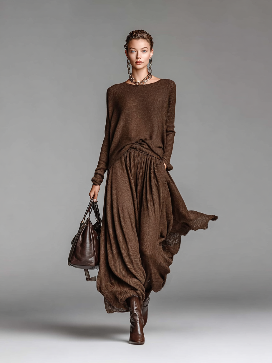Skirt and Crew Neck Sweater Set