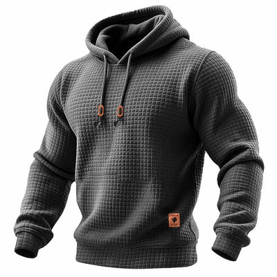 Men's Quilted Waffle Outdoor Sports Solid Color Long Sleeve Daily Tops Hoodie