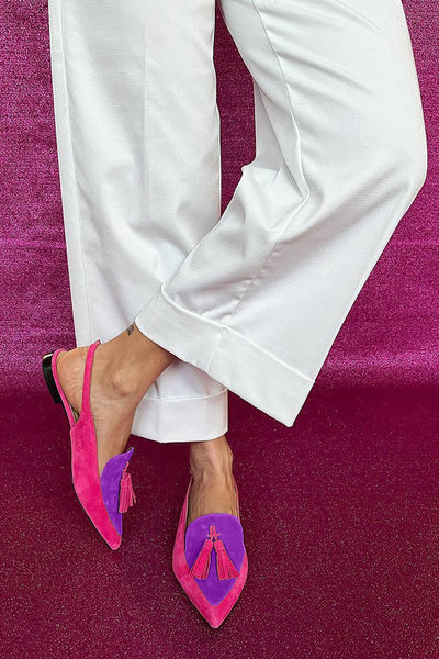 Rosaa™ | Colorful ballet flats with fringes and decorative ankle strap