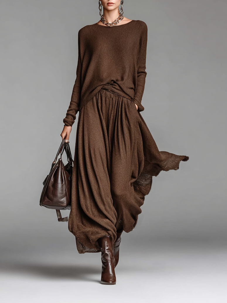 Skirt and Crew Neck Sweater Set