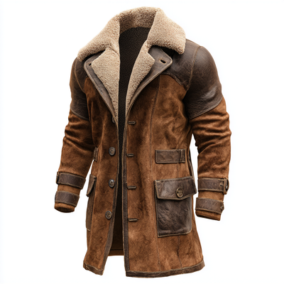 Vintage Brown Leather Shearling Coat