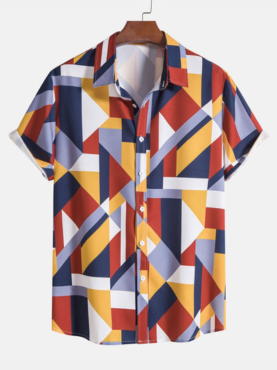 Geometric Print Button Up Shirt & Swim Shorts
