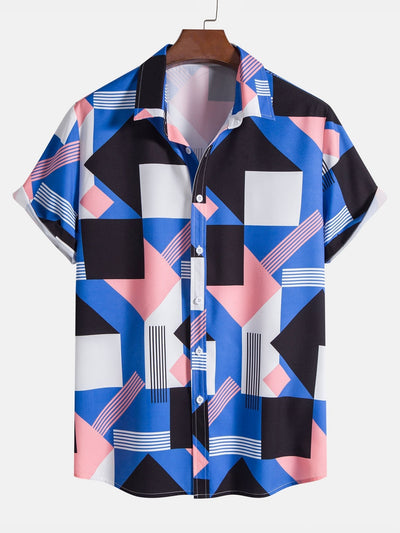 Color Block Stripe Print Shirt & Swim Shorts