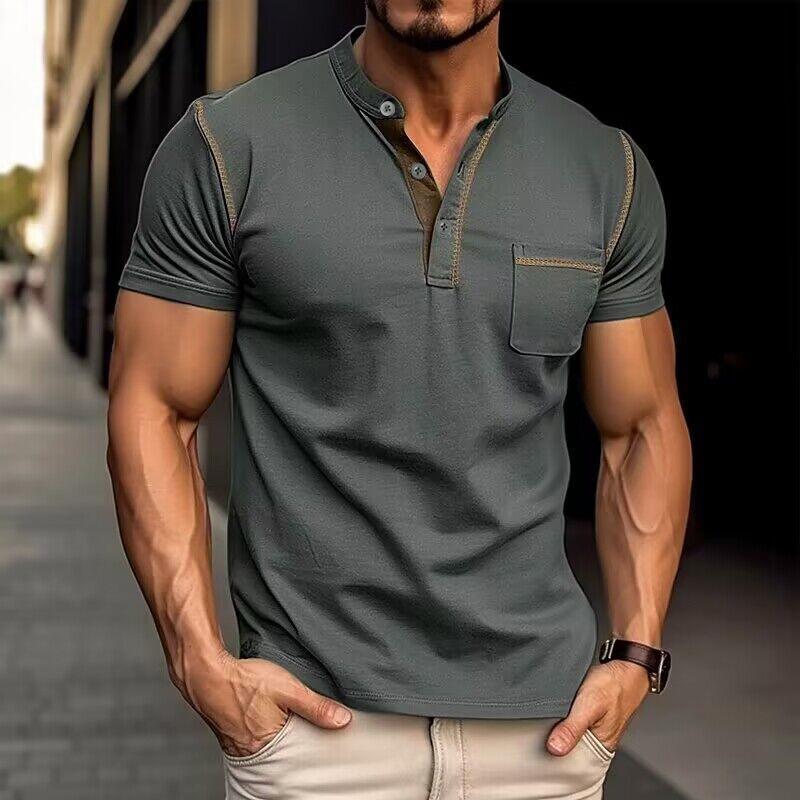 Elmor Men's Henley Collar Cotton Shirt