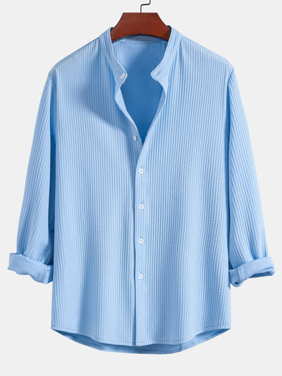 Long Sleeve Muscle Fit Ribbed Stand Collar Shirt & Straight Leg Ribbed Pants