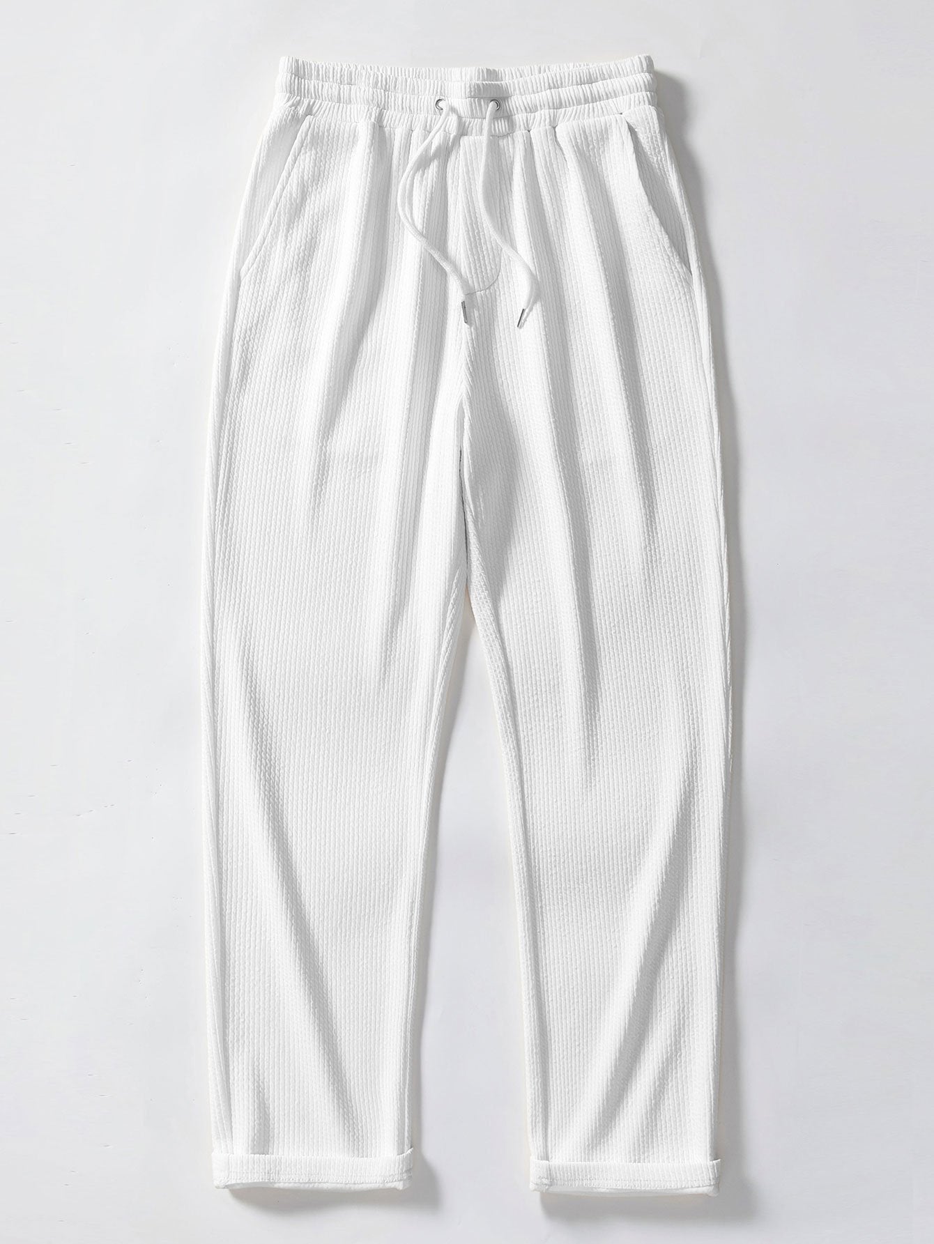 Stripe Knit Zip Up Polo Shirt & Straight Leg Ribbed Pants