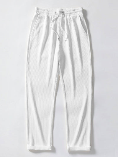Stripe Knit Zip Up Polo Shirt & Straight Leg Ribbed Pants