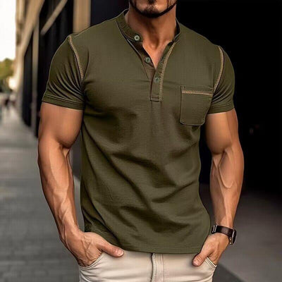 Elmor Men's Henley Collar Cotton Shirt
