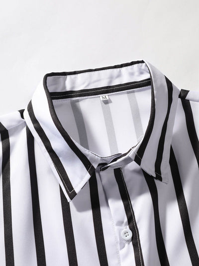 Stripe Print Button Up Shirt & Swim Shorts