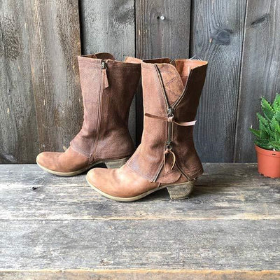 Layla | Medium Chunky Heel Side Zip Leather Boots