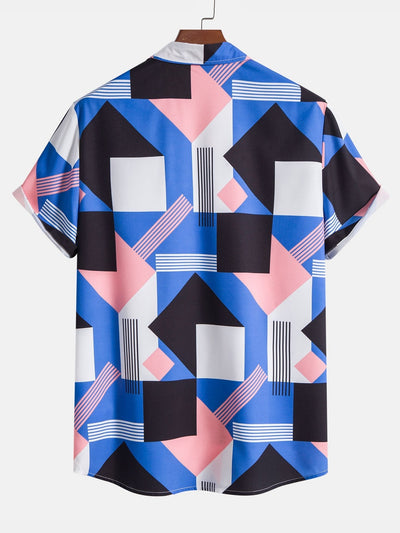 Color Block Stripe Print Shirt & Swim Shorts