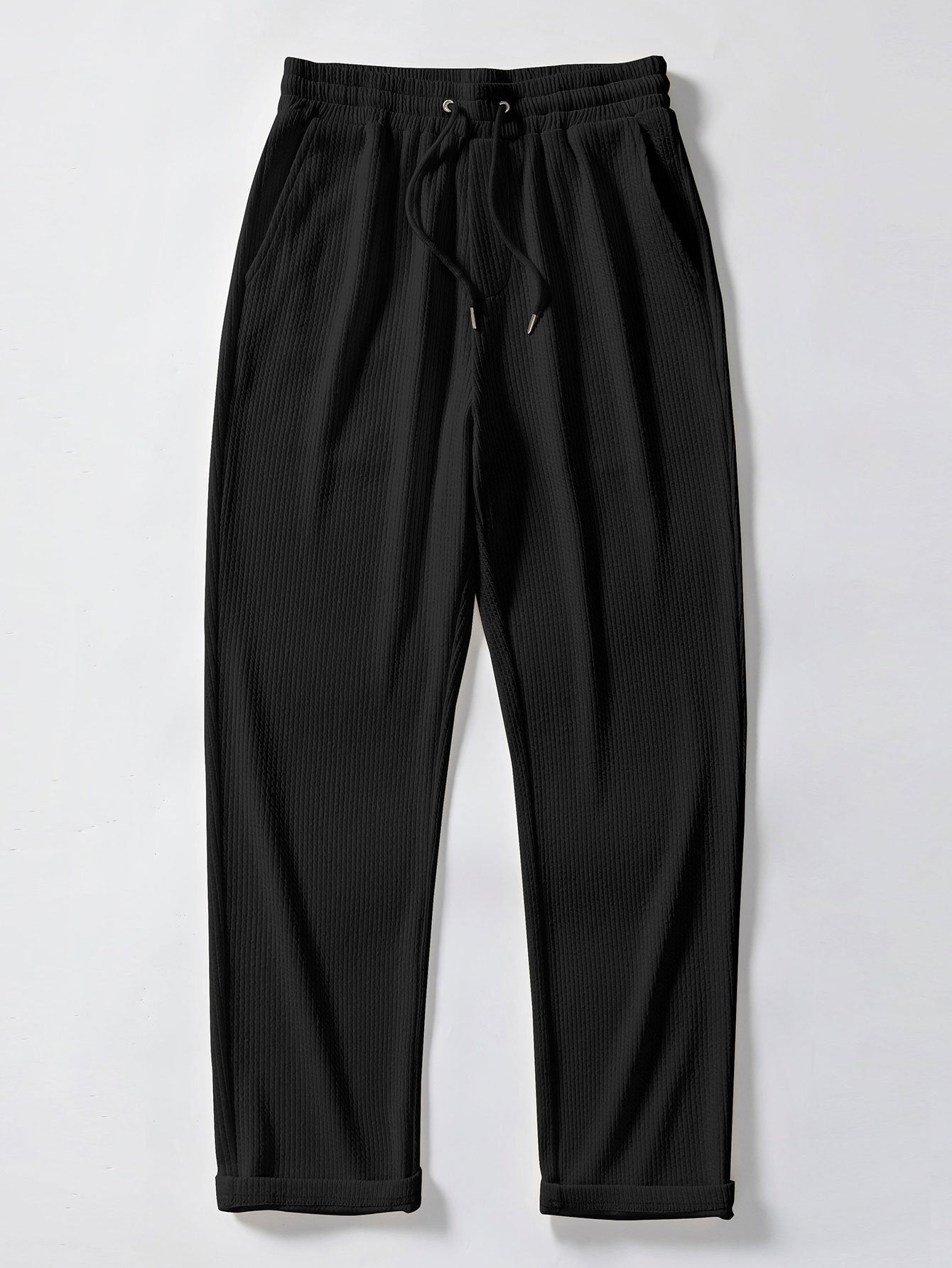 Stripe Knit Zip Up Polo Shirt & Straight Leg Ribbed Pants