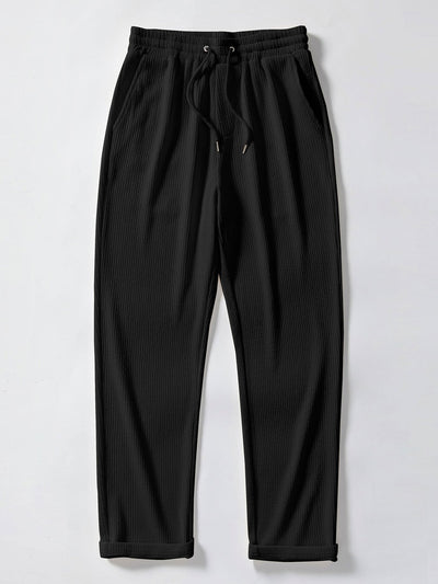 Stripe Knit Zip Up Polo Shirt & Straight Leg Ribbed Pants
