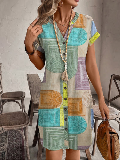 Carolina Geometric Print V-Neck Dress