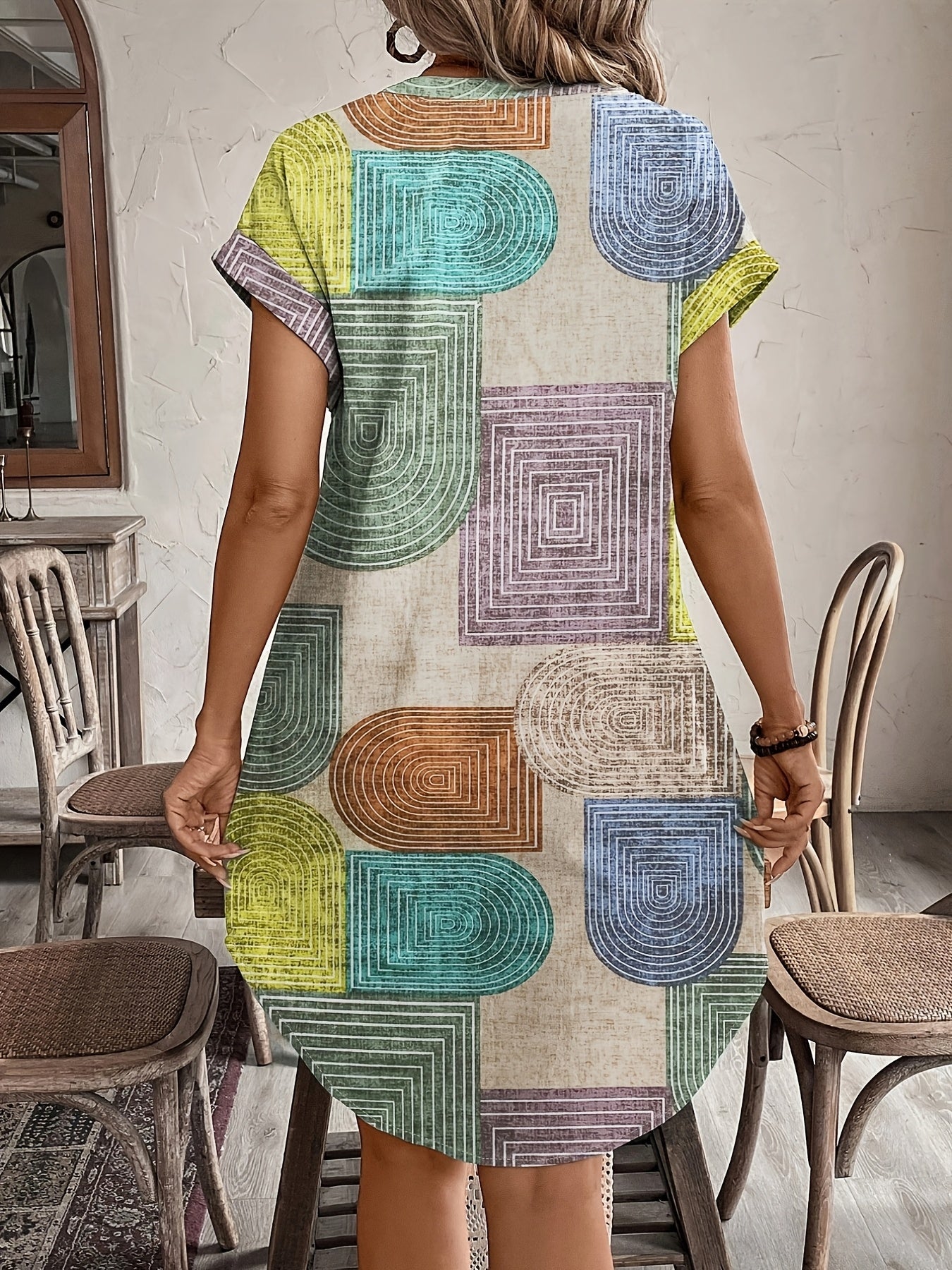 Carolina Geometric Print V-Neck Dress