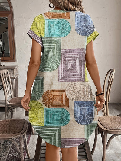 Carolina Geometric Print V-Neck Dress