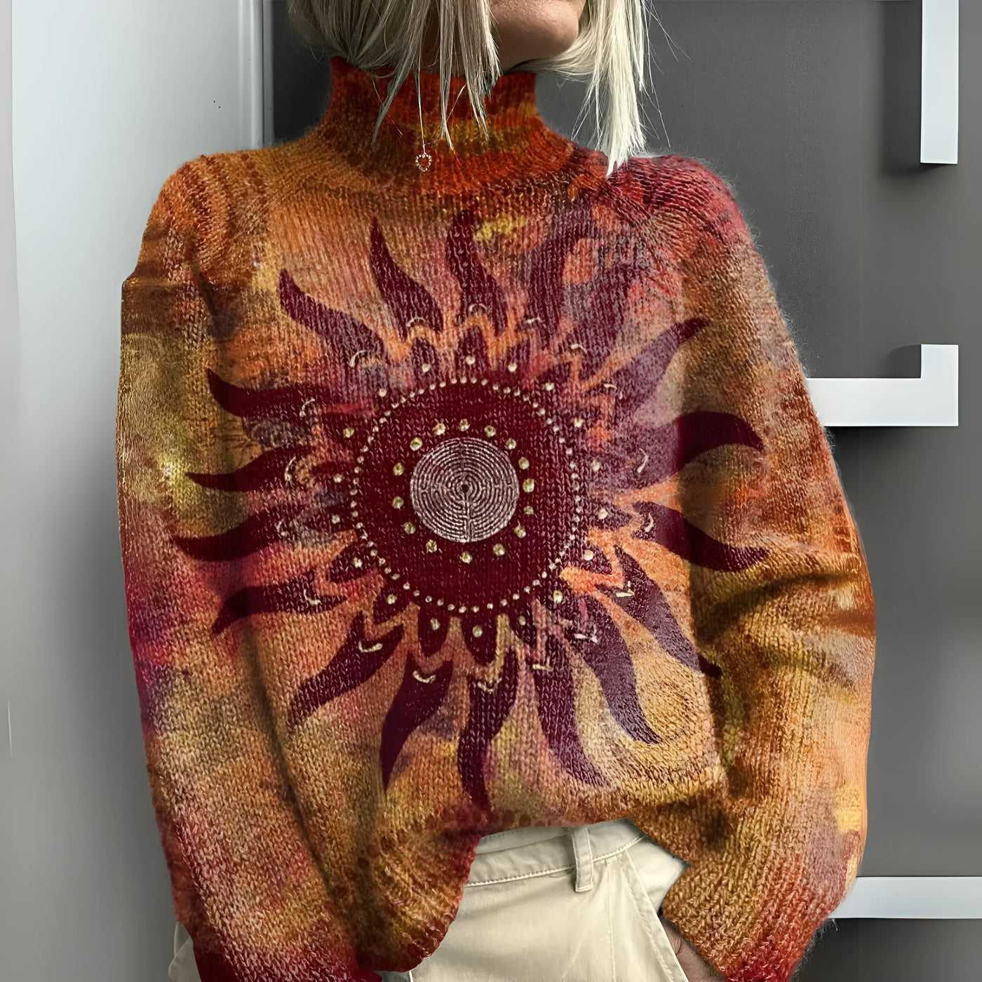 Marinette | Comfortable Tribal Sun Knit Roll Neck Jumper